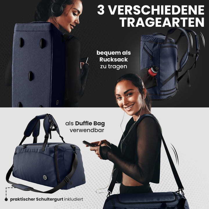 Sporttasche 40 L mit Rucksackfunktion, Schuh- und Nassfach, Blau - Bild 4