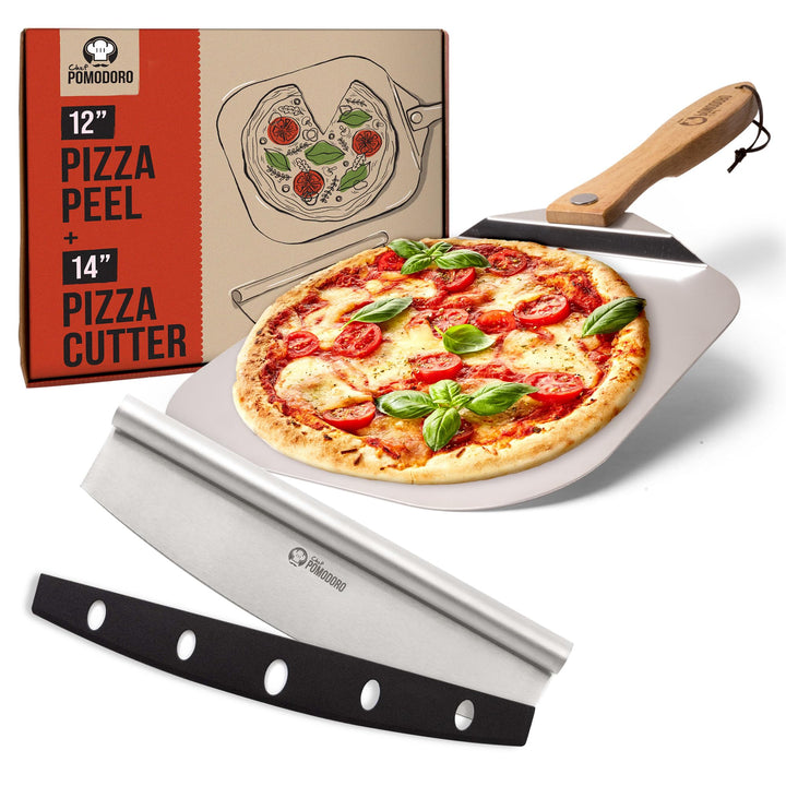 Pizza-Set Aluminium Schieber &amp; Wiegemesser 2-teilig für Pizzastein