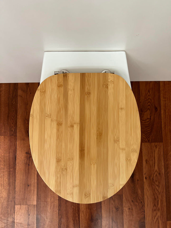 WC-Sitz Bambus dunkel mit Edelstahl-Scharnier für O- und D-Form - Bild 9