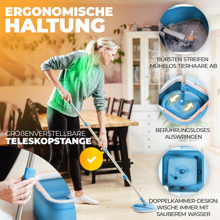 Wischmopp Set mit 2-Kammer-Eimer Schleudermechanismus Mikrofaser Hartboden - Bild 3