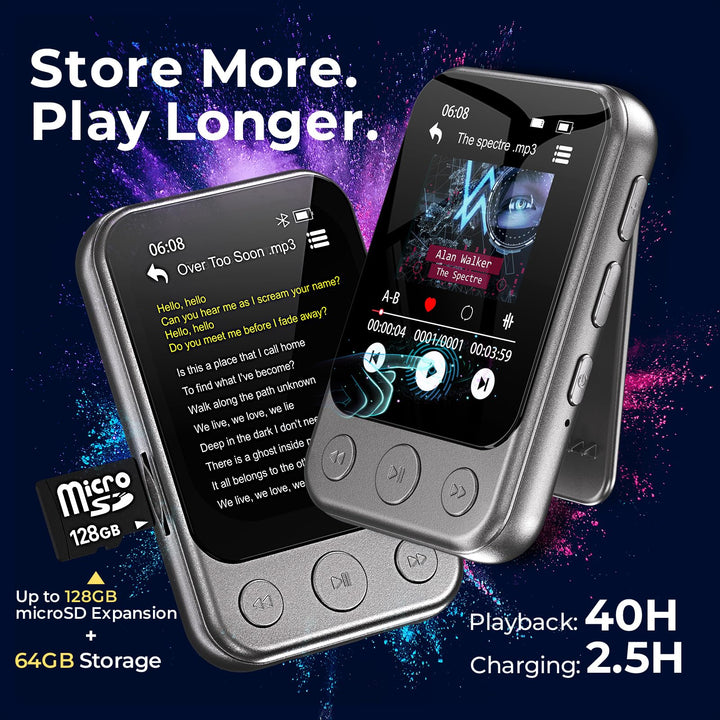 MP3 Player 64GB Bluetooth 5.3 Clip Touchscreen Lautsprecher - Bild 4