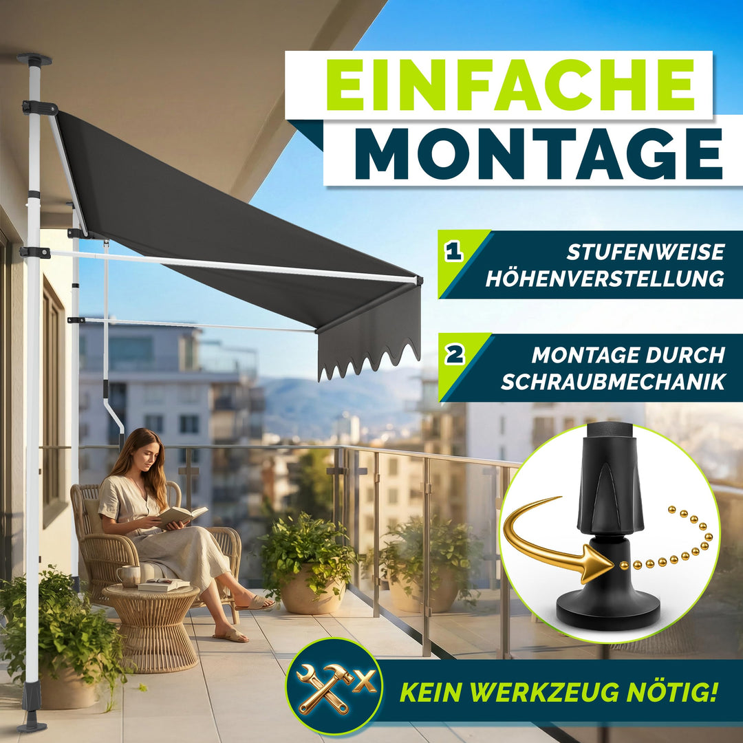 Klemmmarkise 350 cm mit Handkurbel ohne Bohren Sonnenschutz Balkon - Bild 3