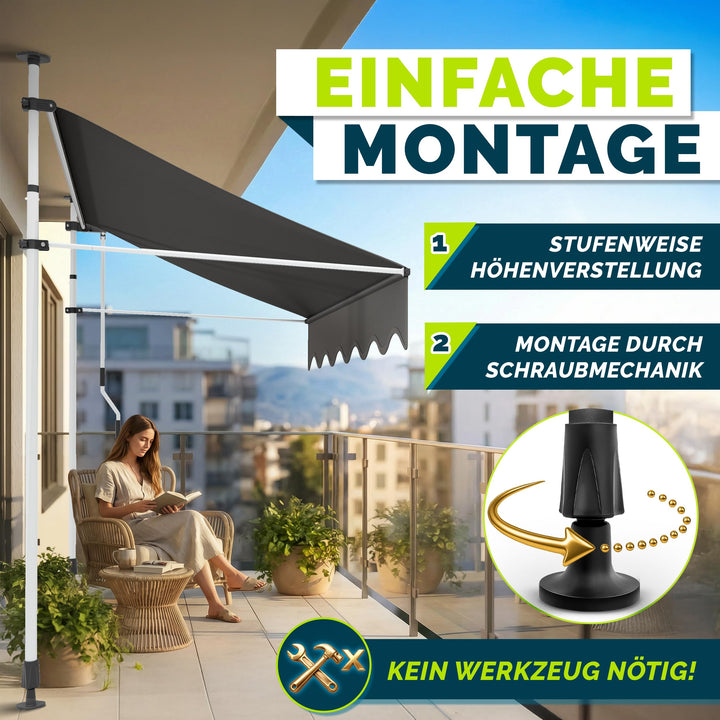 Klemmmarkise 350 cm mit Handkurbel ohne Bohren Sonnenschutz Balkon - Bild 3