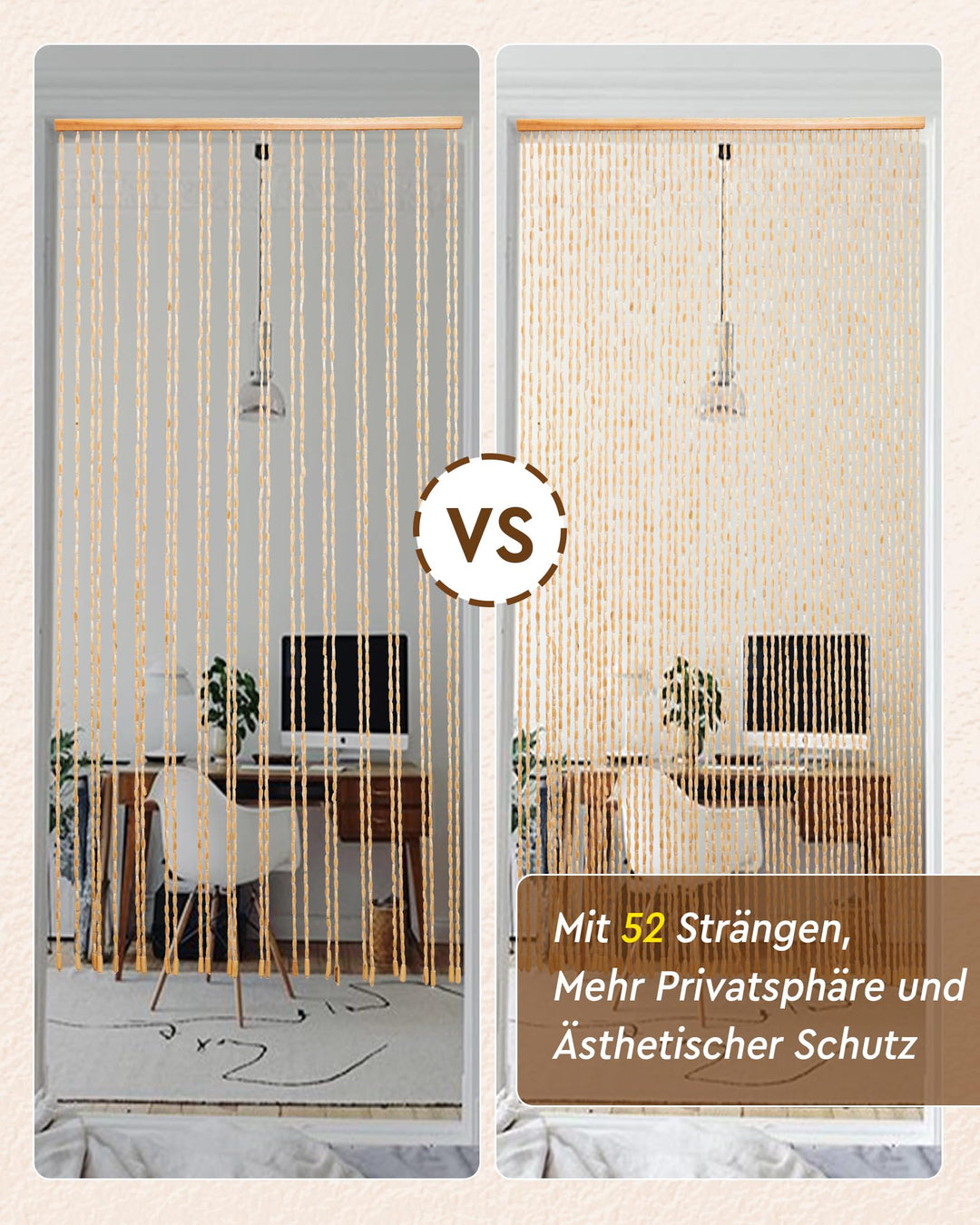 Holzperlenvorhang Beige 90x200cm 52 Stränge als Raumteiler - Bild 4