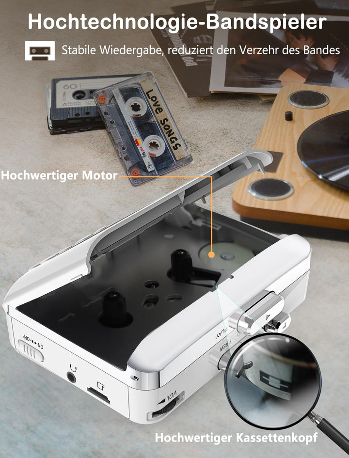 Kassettenspieler tragbar mit MP3-Konverter, SD-Karte &amp; 1000-mAh-Akku - Bild 3
