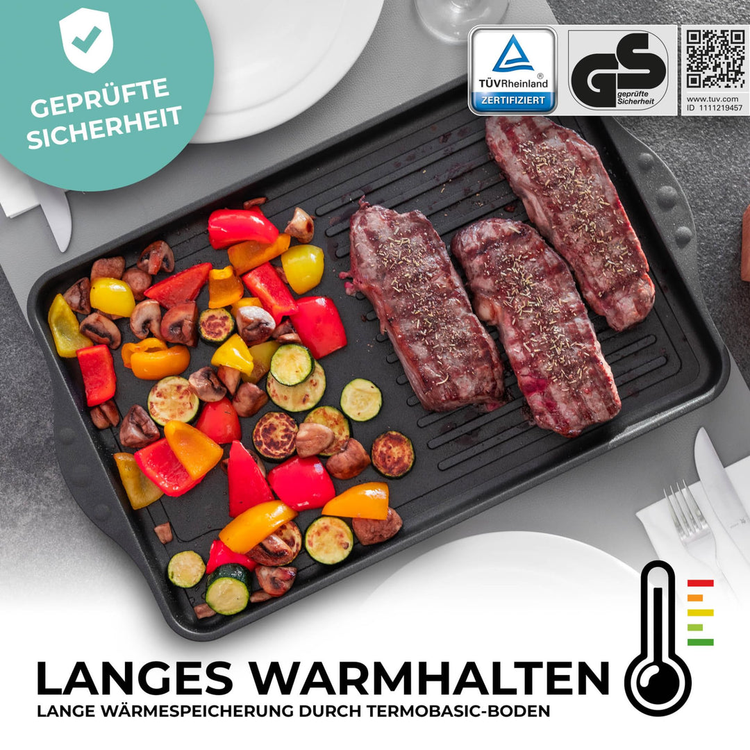 Grillplatte Aluminiumguss gerippt 37,5x22,8cm Induktion Antihaft - Bild 7