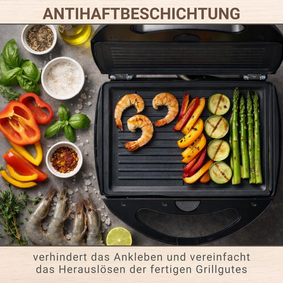 Kontaktgrill 1300W mit herausnehmbaren Backplatten, Schwarz - Bild 5