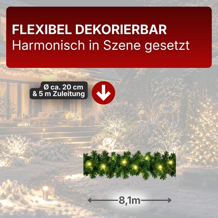 LED Tannengirlande künstlich 8,1 m 120 LEDs warmweiss IP44 Timer - Bild 6