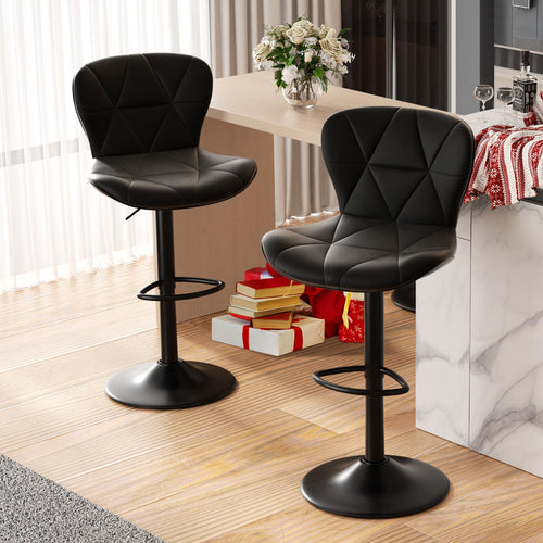 Barhocker mit Lehne 2er-Set höhenverstellbar Kunstleder Schwarz