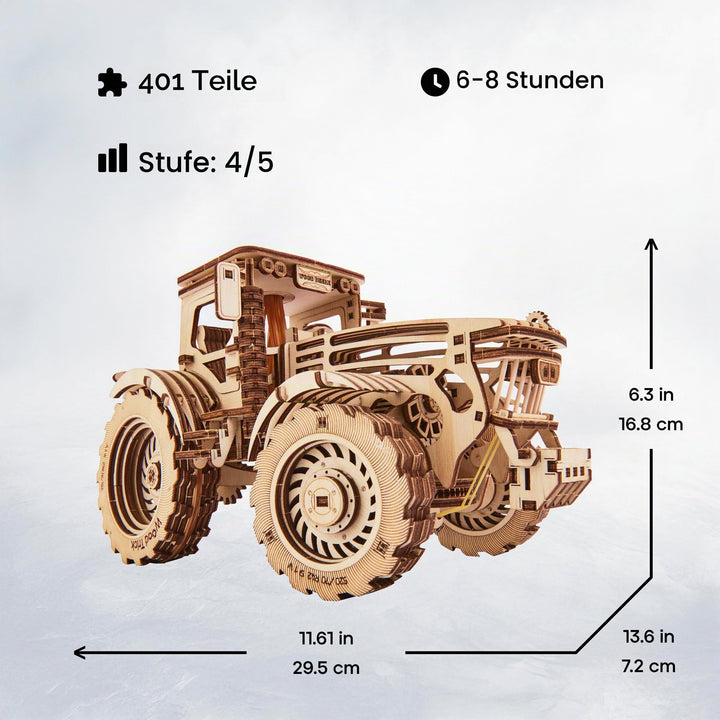 3D Holzpuzzle Traktor mechanisch 401 Teile mit Gummibandmotor - Bild 4