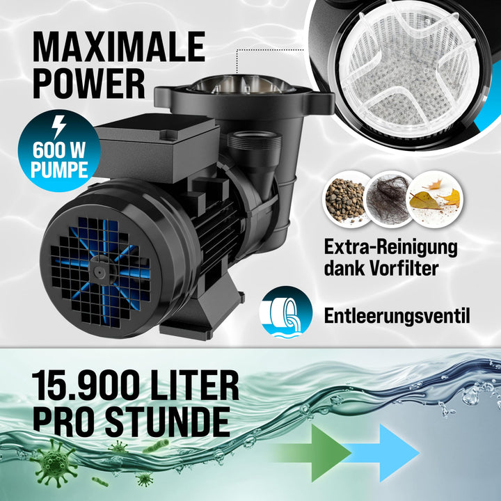 Sandfilteranlage Pool 15.900 L/h für Pools bis 70.000 L mit 7-Wege-Ventil - Bild 3