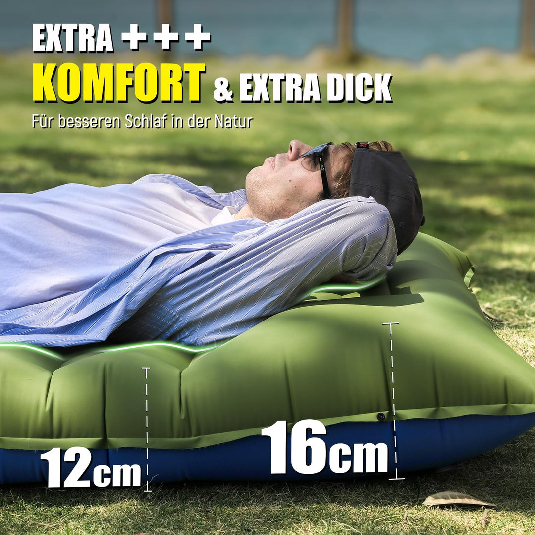 Camping Isomatte aufblasbar 12 cm mit Kissen und Fusspumpe - Bild 2