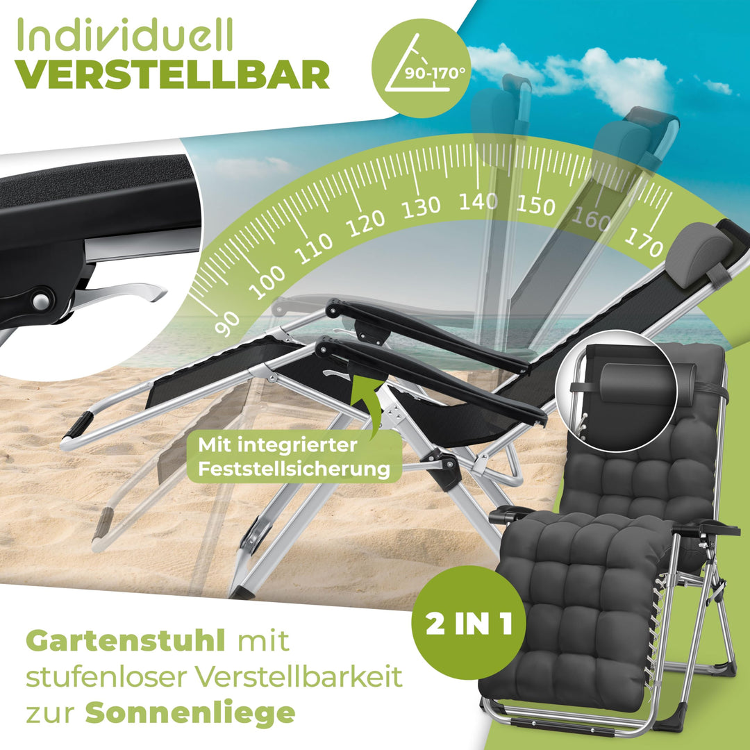Sonnenliege klappbar wetterfest 200kg Traglast mit Nackenkissen Anthrazit - Bild 6