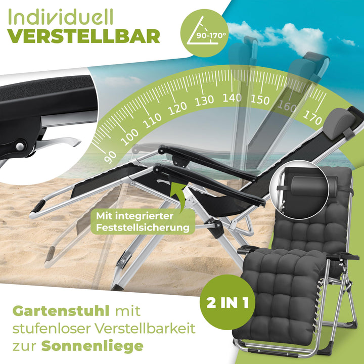 Sonnenliege klappbar wetterfest 200kg Traglast mit Nackenkissen Anthrazit - Bild 6