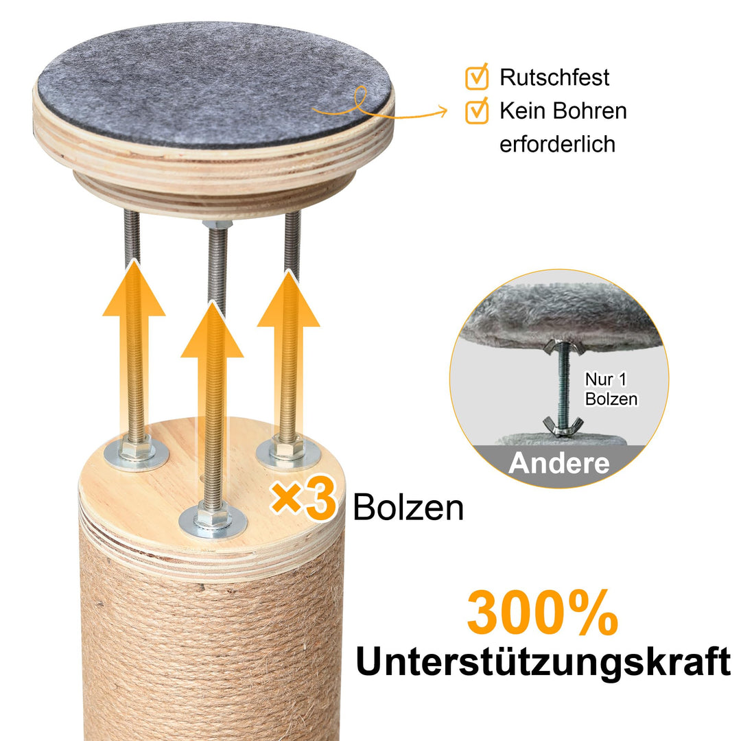 Katzenbaum Decke 6 Etagen 259-300 cm mit Raumkapsel und Hängematte - Bild 5