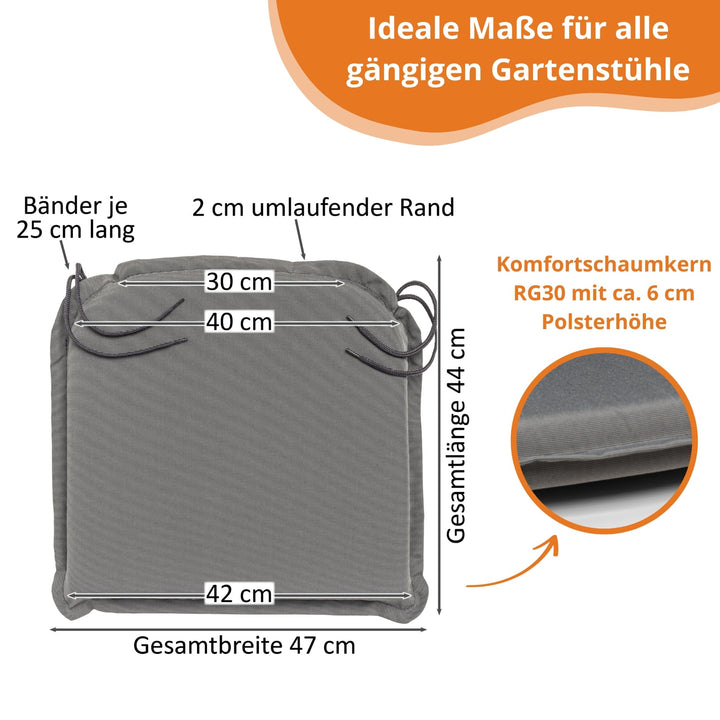 Outdoor Sitzkissen 4er Set 44x47 cm Polyester Anthrazit für Gartenstühle - Bild 5