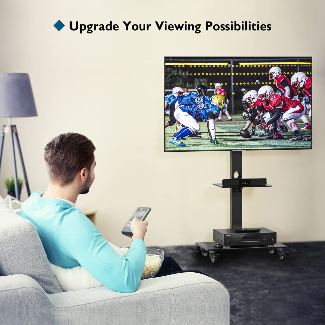 TV Ständer rollbar 30-70 Zoll höhenverstellbar mit 2 Glasablagen - Bild 6