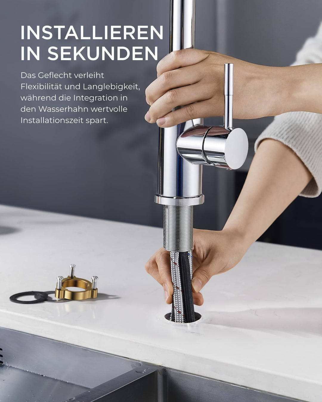 Küchenarmatur ausziehbar 360° schwenkbar 2 Strahlarten Chrom - Bild 4