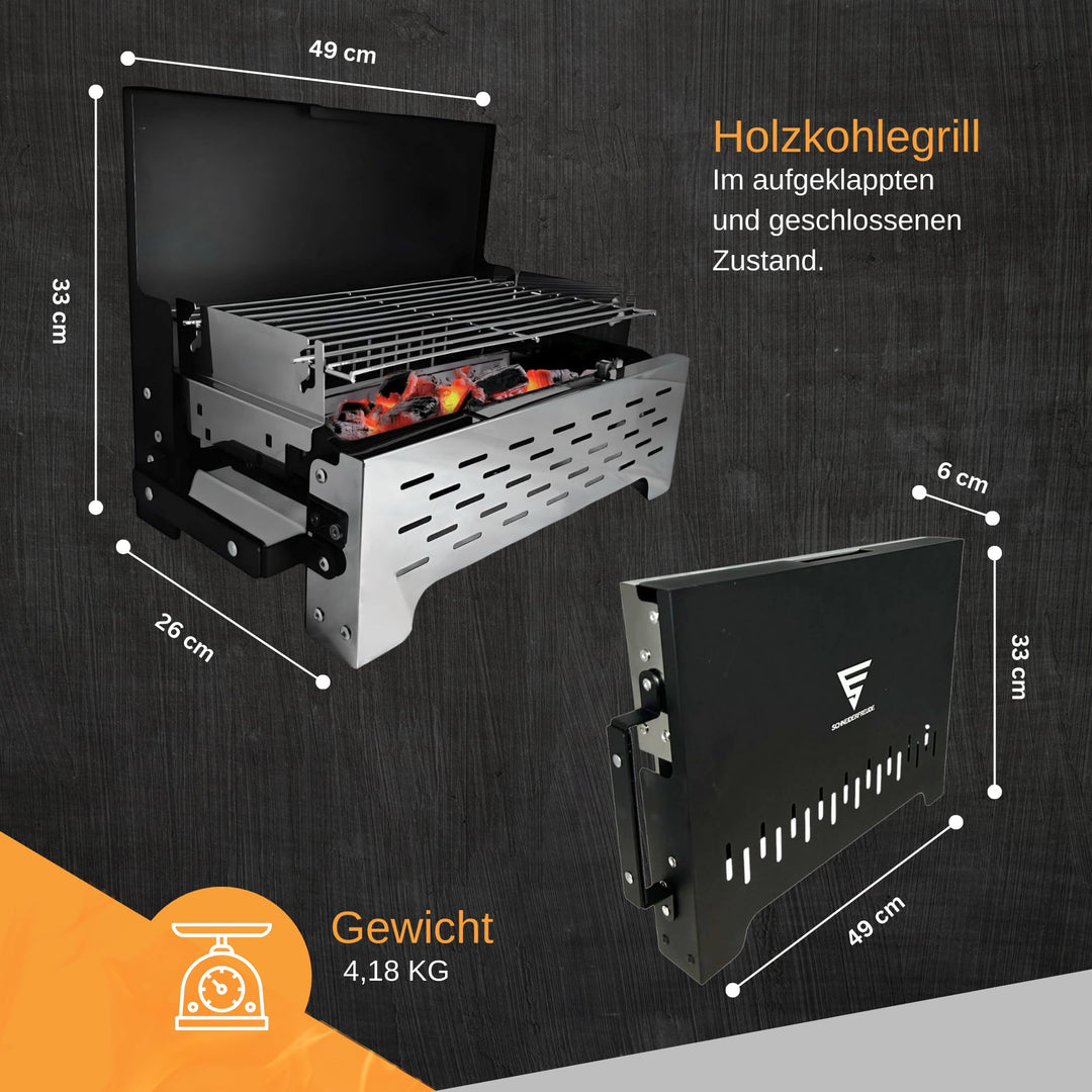 Klappgrill Holzkohle höhenverstellbar mit Zangen &amp; Tasche - Bild 6
