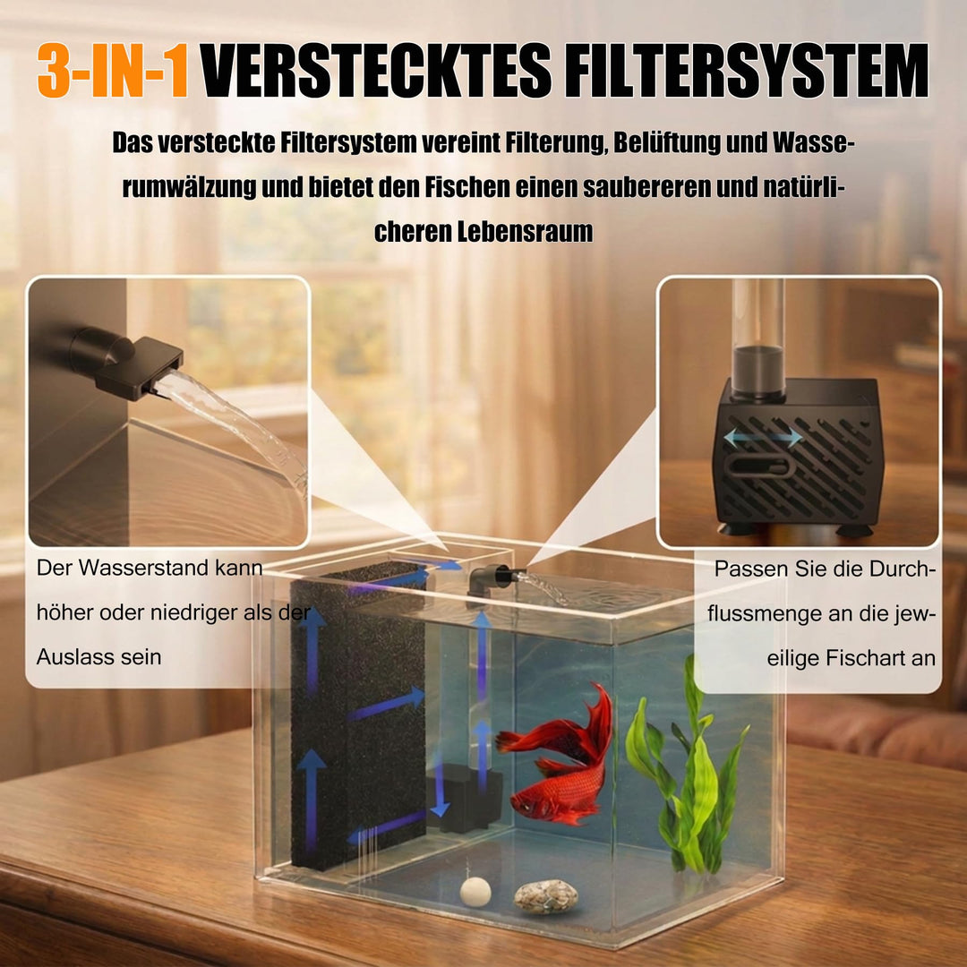 Mini Aquarium 3,7 L Acryl mit Filter und LED-Beleuchtung, Schwarz - Bild 3