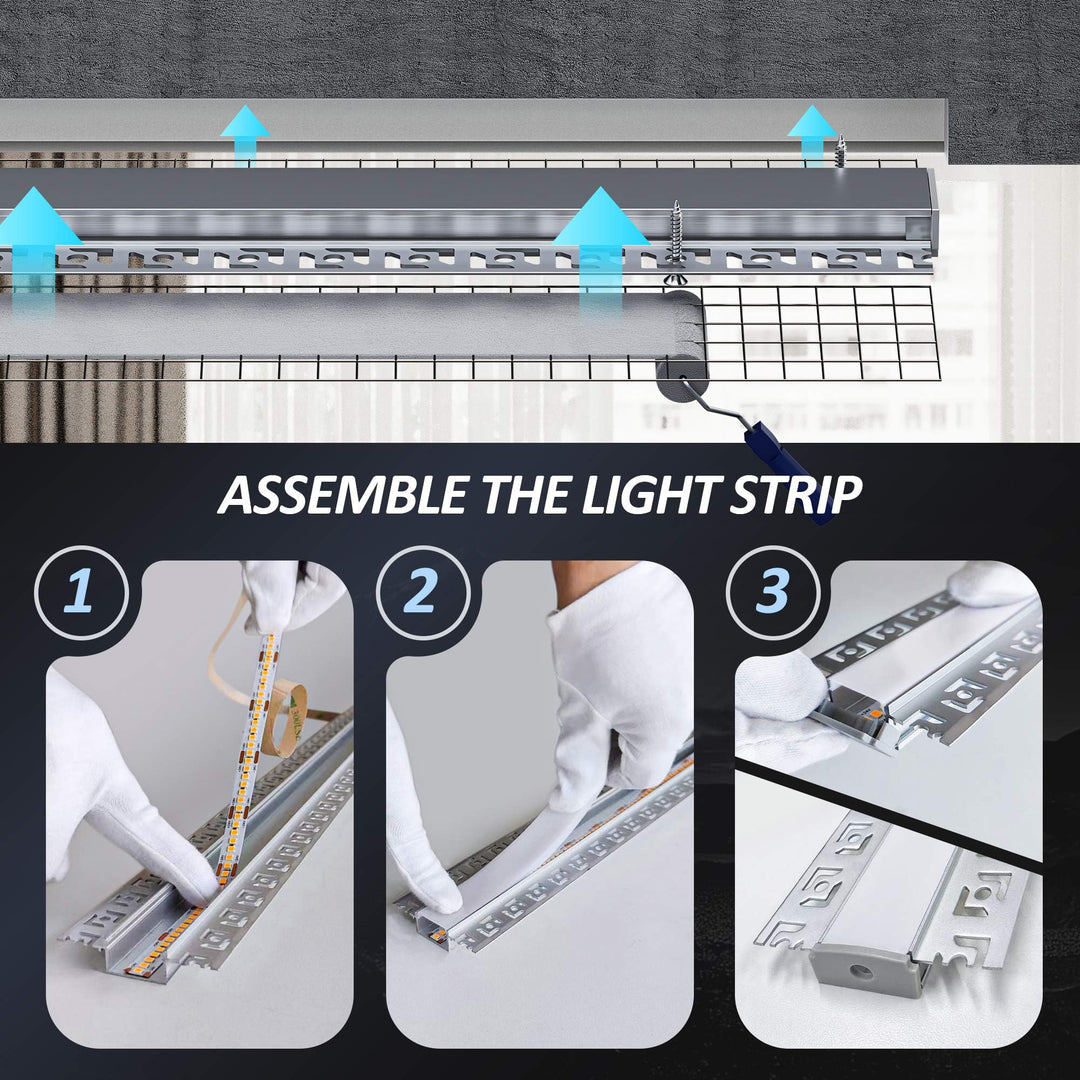 LED Unterputzprofil Aluminium 2m Set 10x für 20mm Streifen Trockenbau - Bild 5
