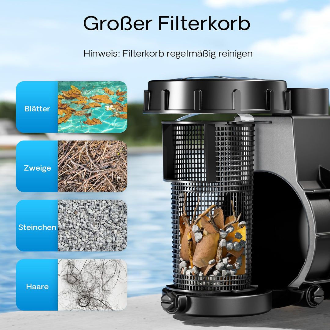 Poolpumpe 14500 l/h 750W Filterpumpe für Pool und Schwimmbad - Bild 6