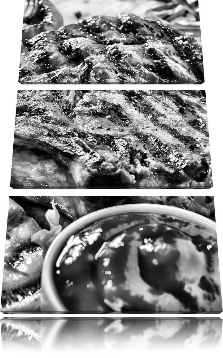Leinwandbild Gegrilltes Steak 3-teilig Küchendeko 120x80 cm