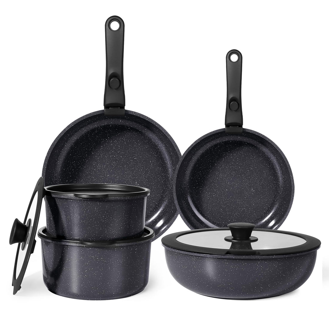 Topfset mit abnehmbarem Griff 11-teilig Granit-Antihaft Induktion