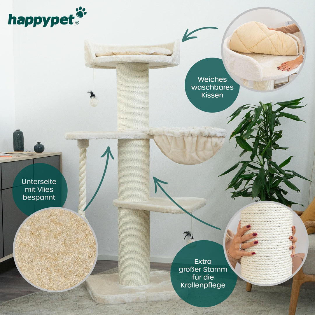 Kratzbaum grosse Katzen 150 cm Natursisal 20 cm Stämme Creme - Bild 6