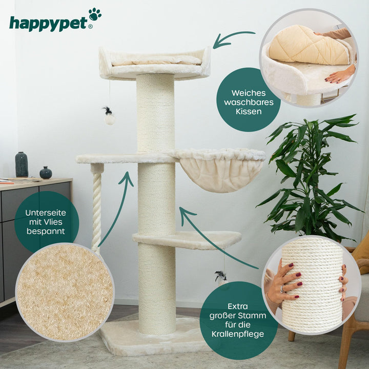 Kratzbaum grosse Katzen 150 cm Natursisal 20 cm Stämme Creme - Bild 6