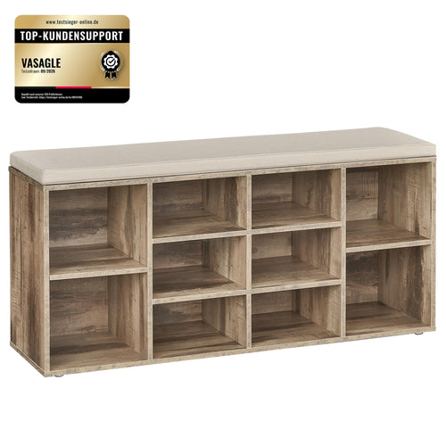 Schuhbank mit Polster 10 Fächer Holz 104 cm Flur Eingang