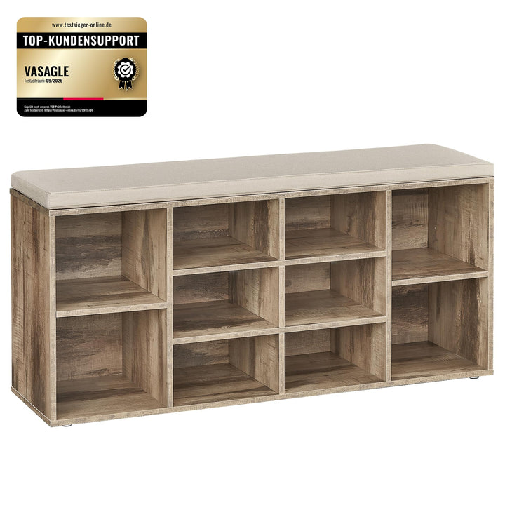 Schuhbank mit Polster 10 Fächer Holz 104 cm Flur Eingang