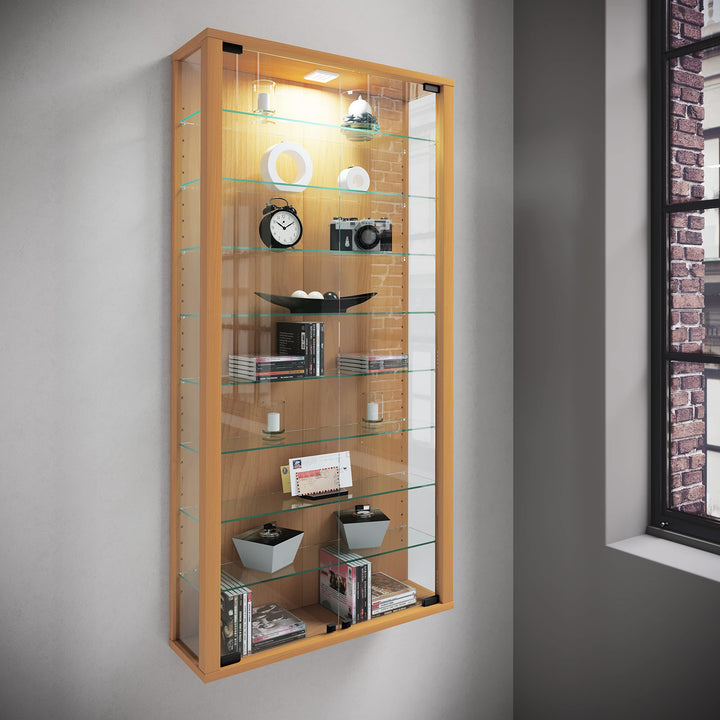 Wandvitrine Buche 59x18x114 cm 9 Fächer ESG-Glas 2 Türen - Bild 2