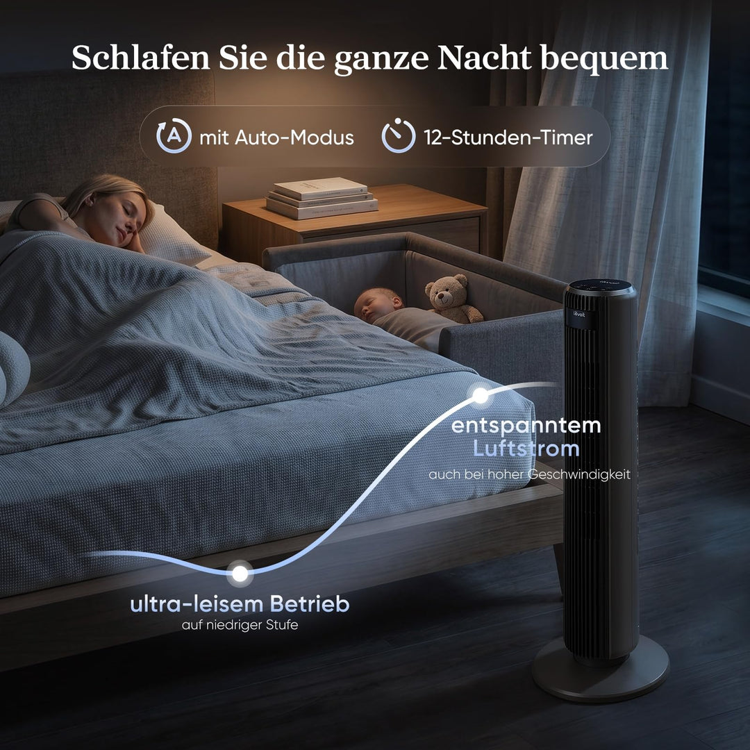Turmventilator oszillierend 92 cm mit Schlafmodus und 20 dB leise - Bild 3