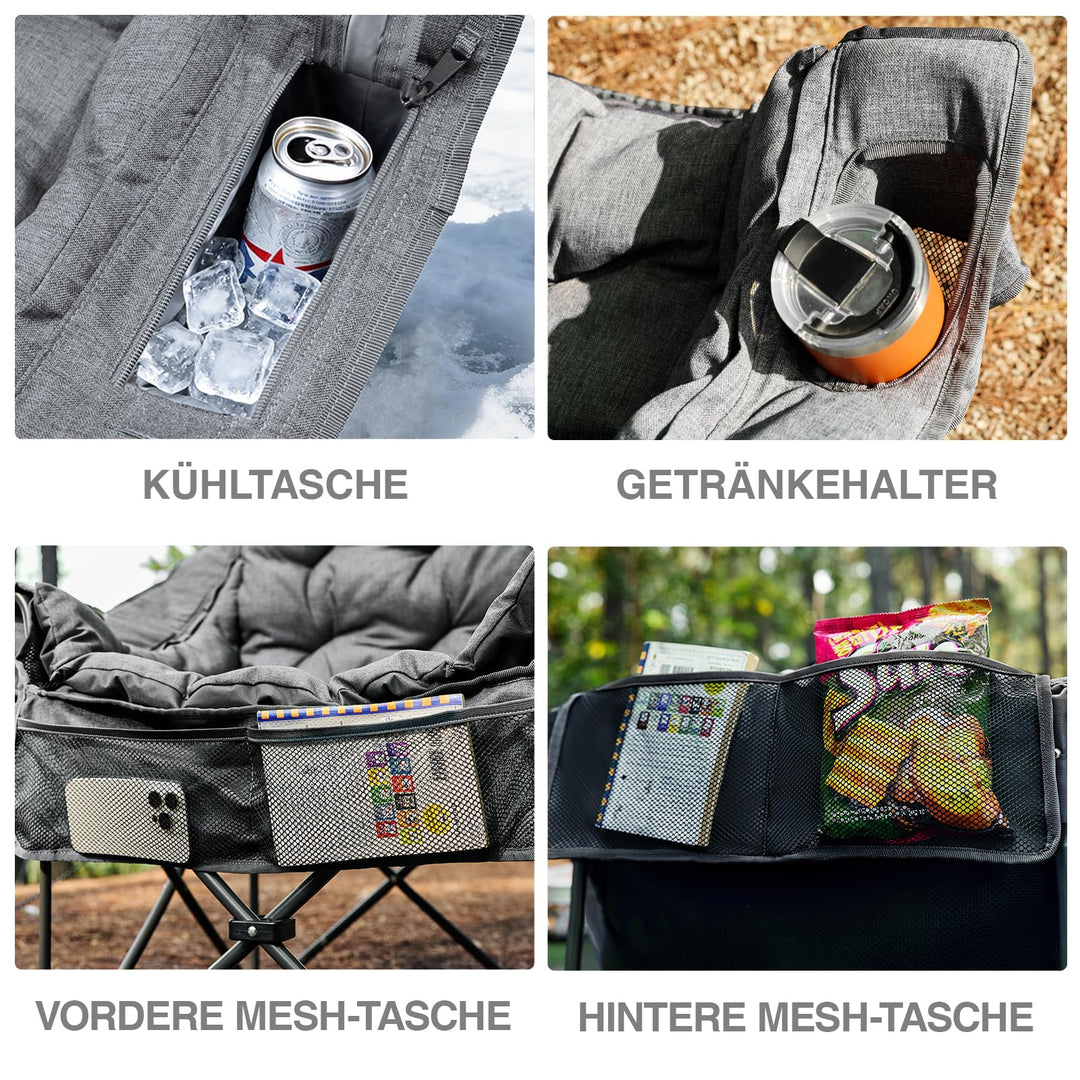 Campingstuhl Faltbar 2-in-1 mit 6cm Polsterung 180kg XXL grau - Bild 7