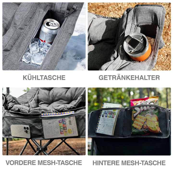 Campingstuhl Faltbar 2-in-1 mit 6cm Polsterung 180kg XXL grau - Bild 7