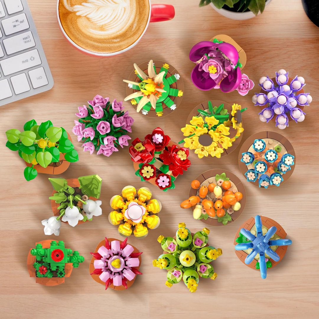Klemmbausteine Blumen 24er Set Mini 3,6mm Sukkulenten mit Topf - Bild 6
