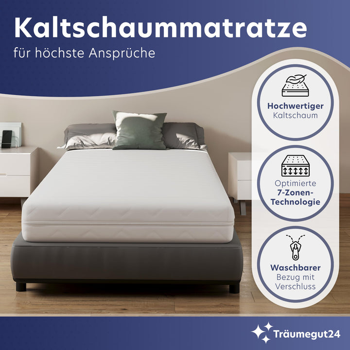 Kaltschaummatratze 7-Zonen 80x200cm H2/H3 OEKO-TEX zertifiziert - Bild 3