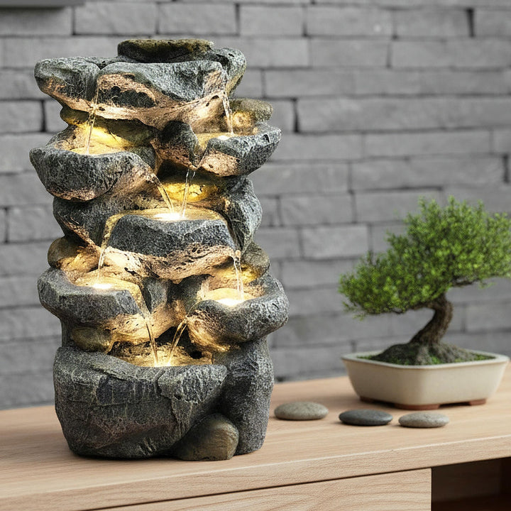 Zimmerbrunnen Stein-Optik mit LED Beleuchtung Indoor Outdoor 48 cm - Bild 3