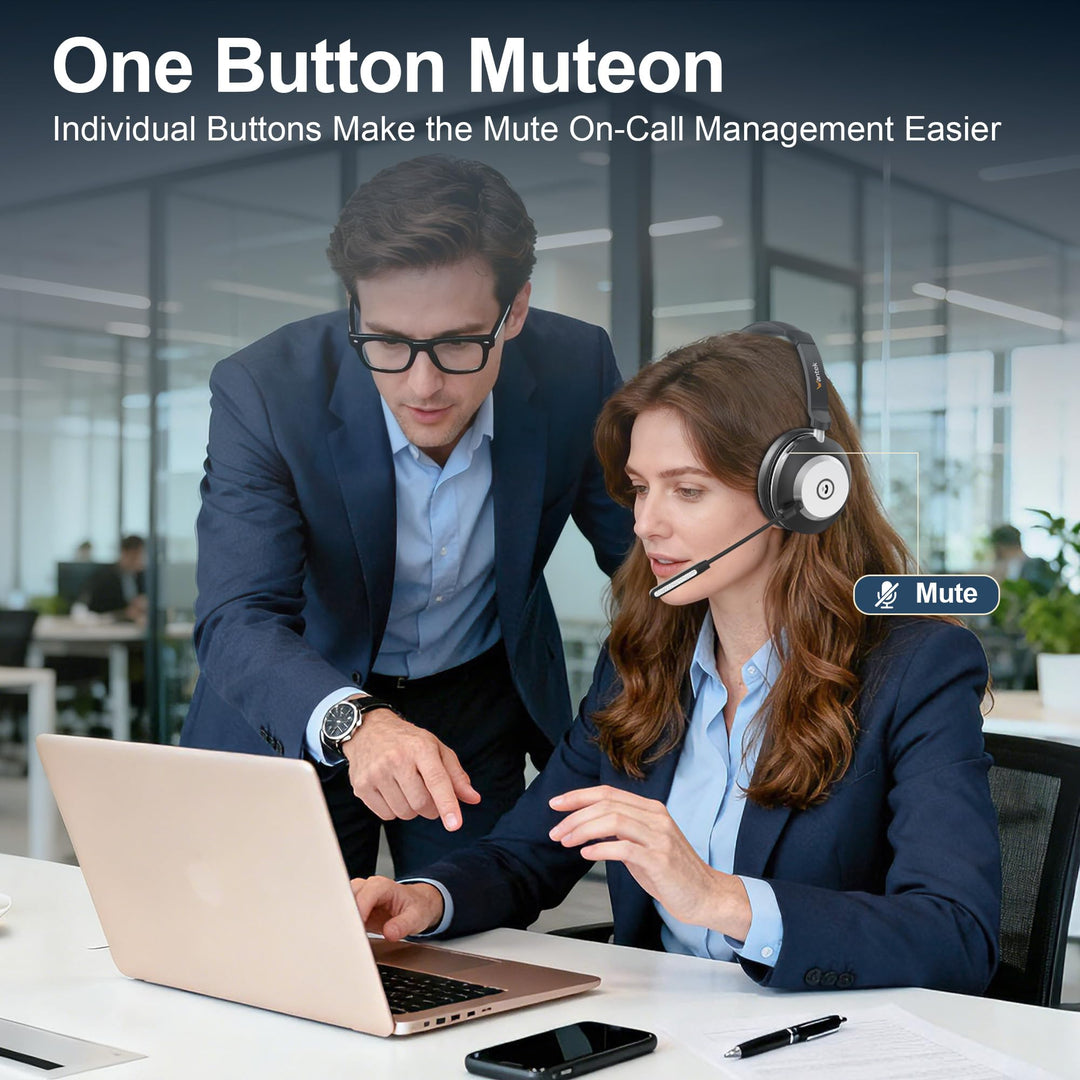 Kabelloses Office-Headset mit Mikrofon, USB-Dongle, 50h Akku - Bild 6