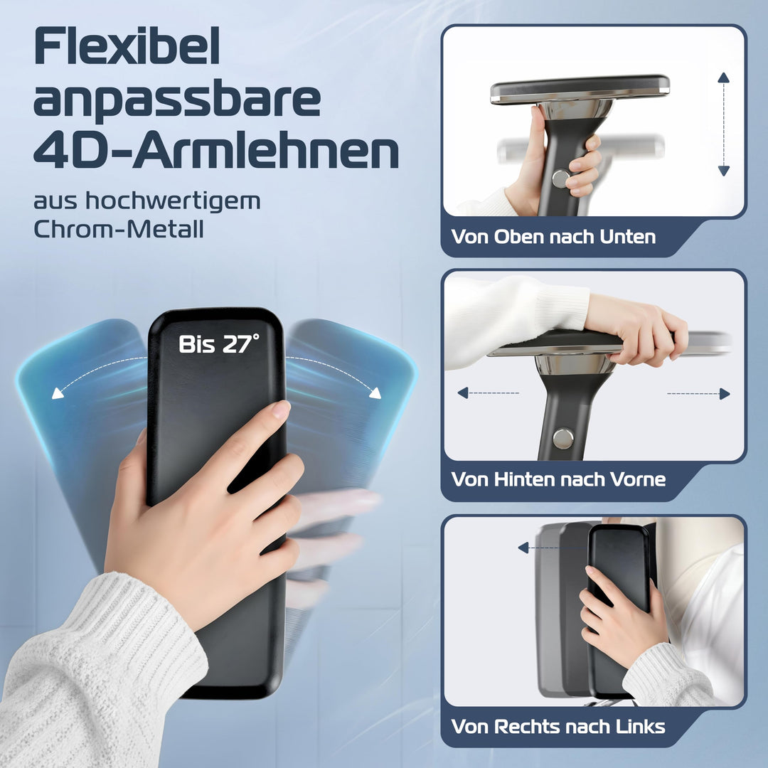Bürostuhl Ergonomisch Mesh 4D-Armlehnen Kopfstütze bis 150 kg - Bild 3