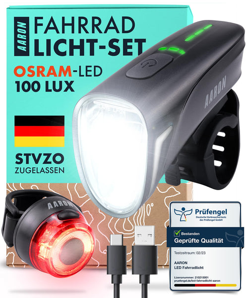 Fahrradlicht Set LED 100 Lux StVZO USB aufladbar regenfest