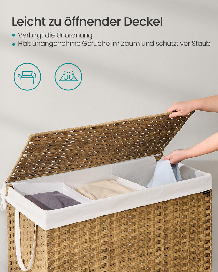 Wäschekorb mit Deckel 200 L faltbar Rattan-Optik schmal - Bild 3