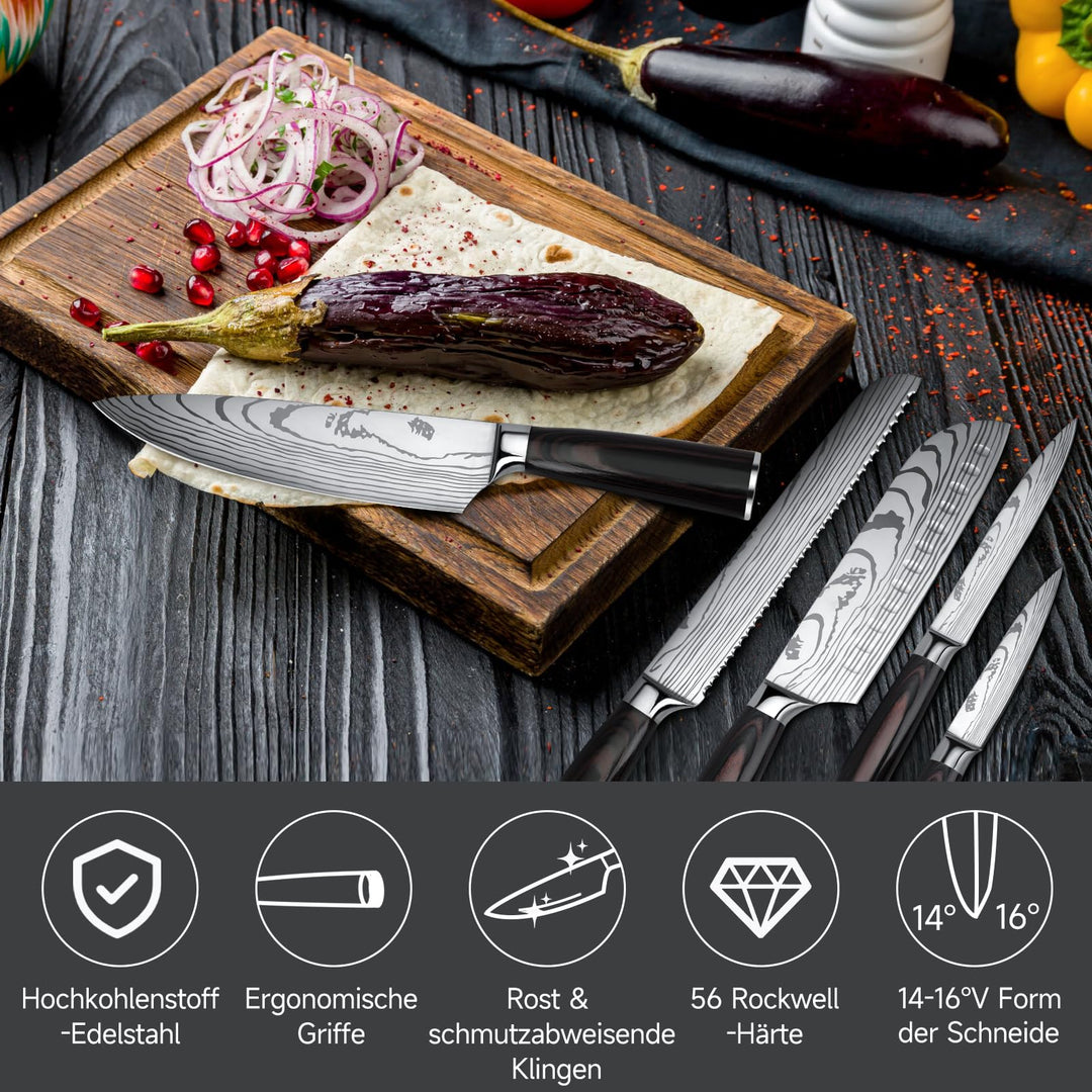 Küchenmesser Set 5-teilig Edelstahl mit Pakkaholzgriff in Geschenkbox - Bild 4