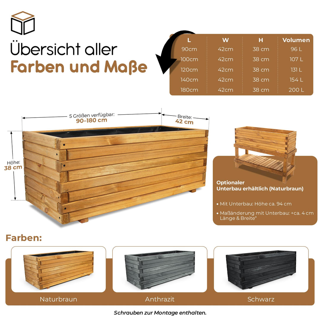 Pflanzkübel Holz rechteckig 100 cm mit Vlies für Garten &amp; Balkon - Bild 2