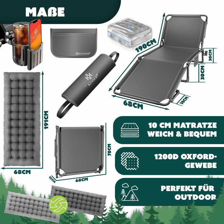 Campingbett klappbar 190x68cm bis 250kg Oxford-Gewebe mit Zubehör - Bild 8