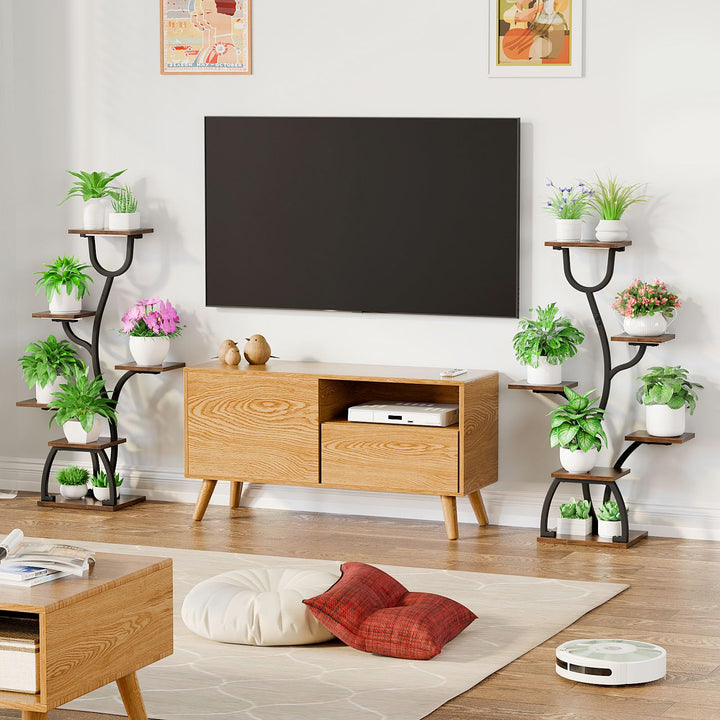Pflanzenregal 6 Ebenen mit Wachstumslampe Metall Holz 2er-Set - Bild 2