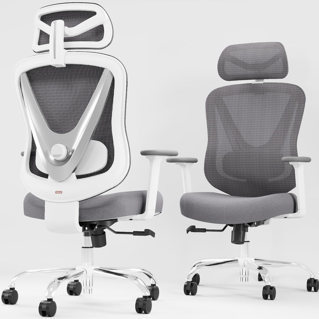 Ergonomischer Bürostuhl Mesh Weiss mit 3D Lendenstütze und verstellbaren Armlehnen - Bild 6