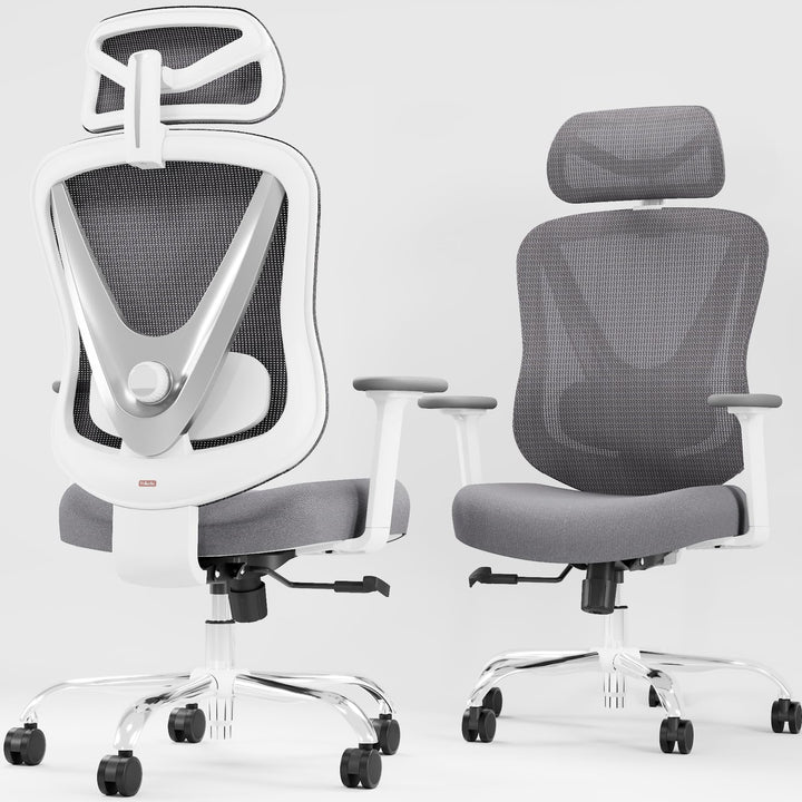 Ergonomischer Bürostuhl Mesh Weiss mit 3D Lendenstütze und verstellbaren Armlehnen - Bild 6