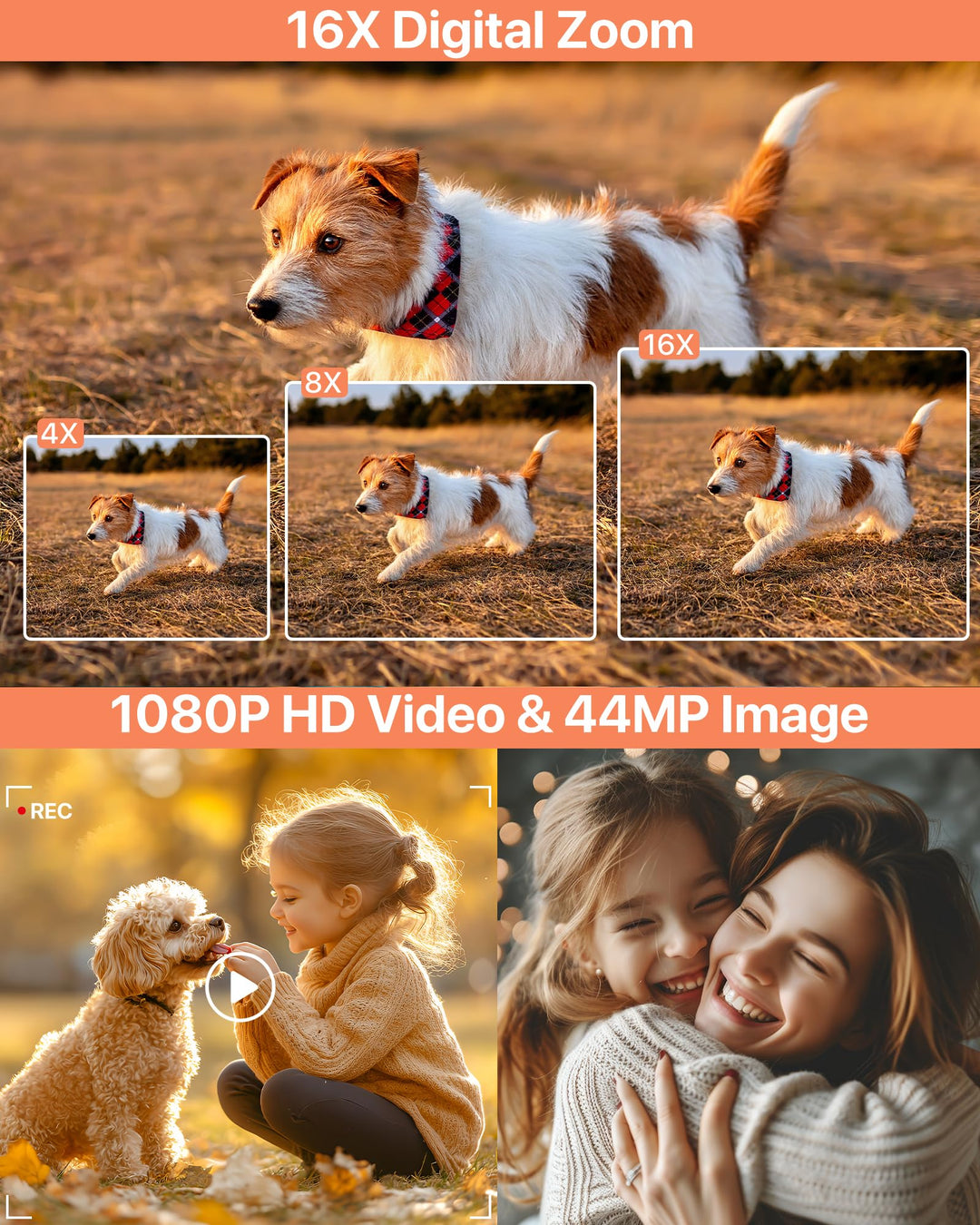 Digitalkamera 1080P 44MP Kompaktkamera 16x Zoom für Anfänger - Bild 2